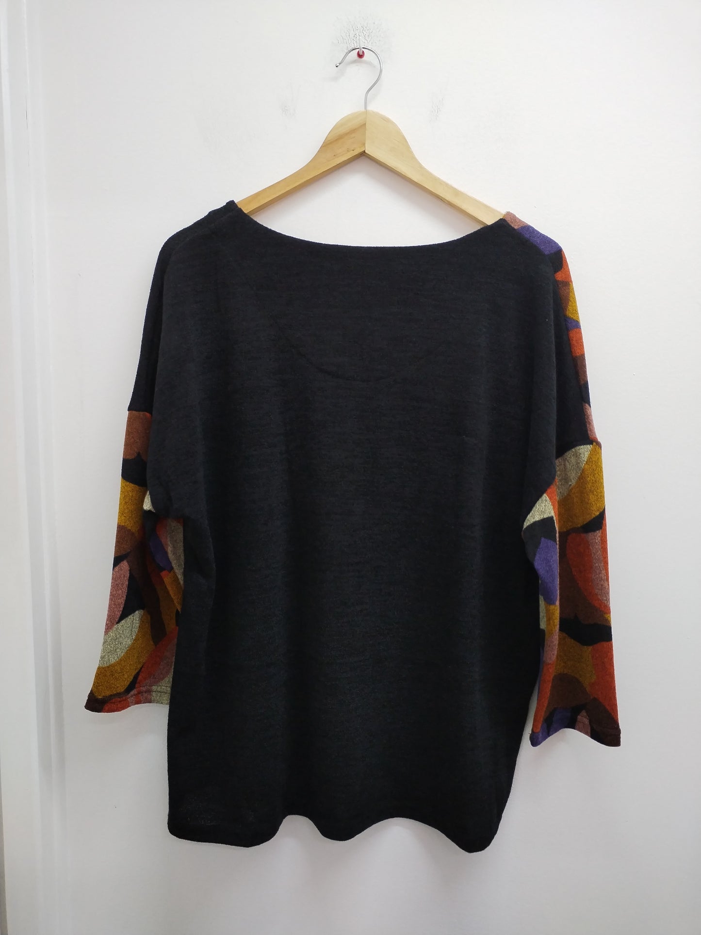 Pull fin manches 3/4 noir et imprimé Taille XL