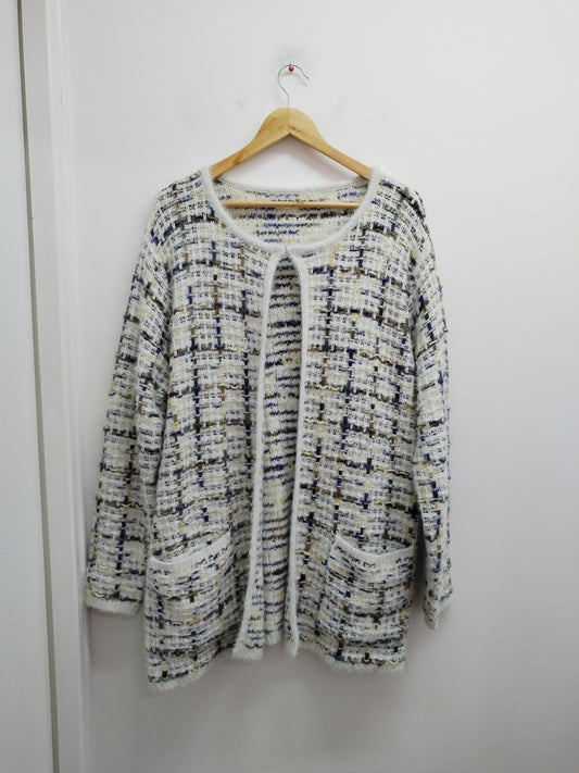 Gilet long grosses mailles blanc et argenté Taille XL/XXL