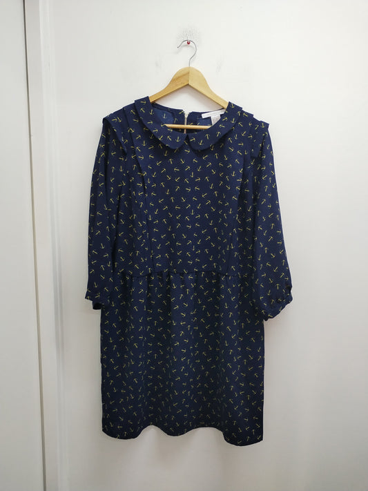 Robe manches 3/4 Mademoiselle R marine avec motifs "ancre" Taille 48