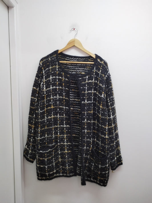 Gilet long grosses mailles noir et argenté Taille XL/XXL