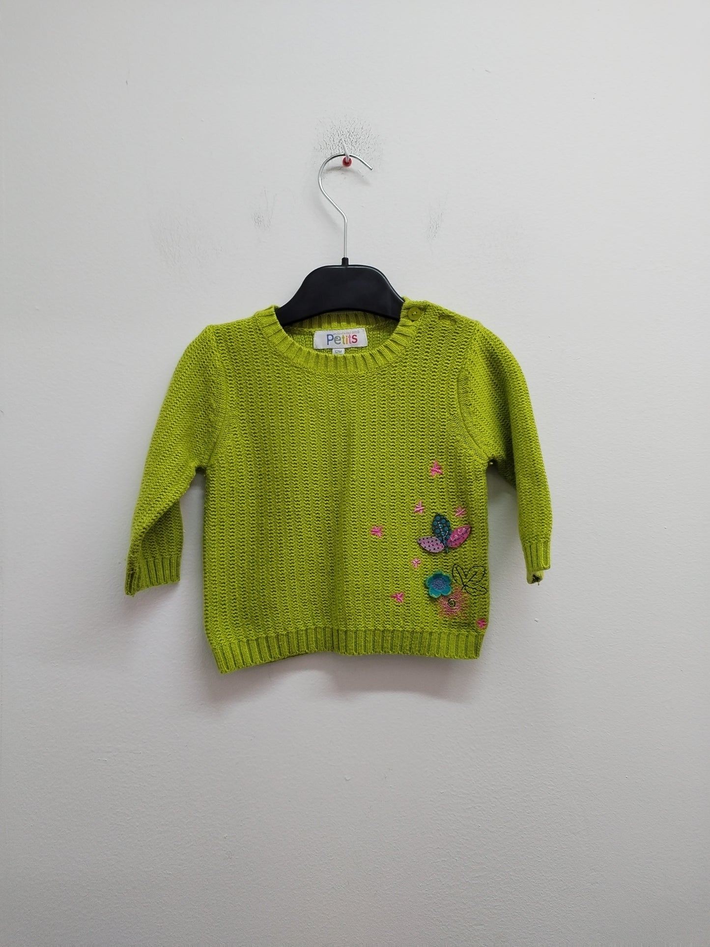 Pull en mailles La Compagnie des Petits vert avec broderie Taille 12 Mois