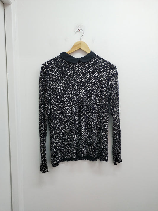 T-shirt manches longues avec col Kiabi noir à pois blancs Taille L