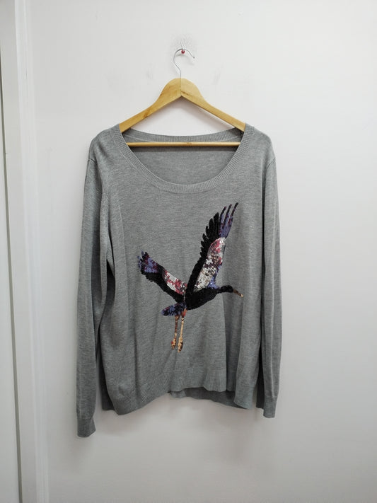Pull fin gris avec sequins "cigogne" Taille XL