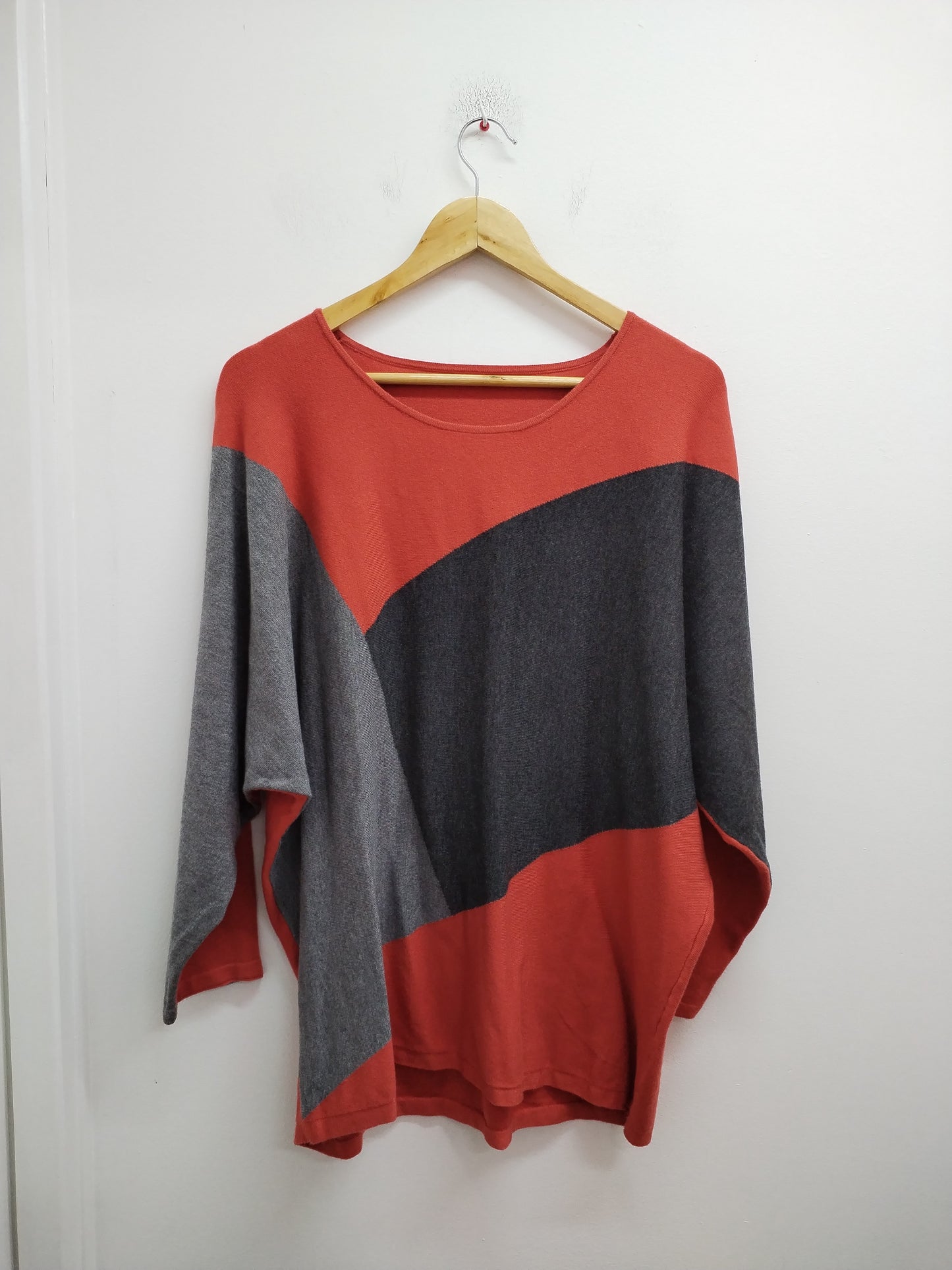 Pull manches 3/4 rouille et gris Taille 2XL