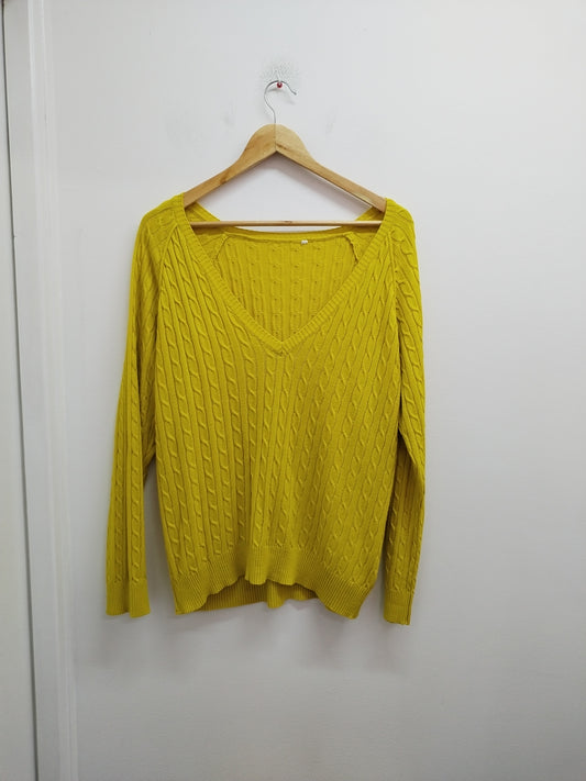 Pull col V avec torsades C&A jaune Taille XL