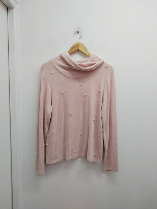 Pull avec col rose chiné avec perles Taille L