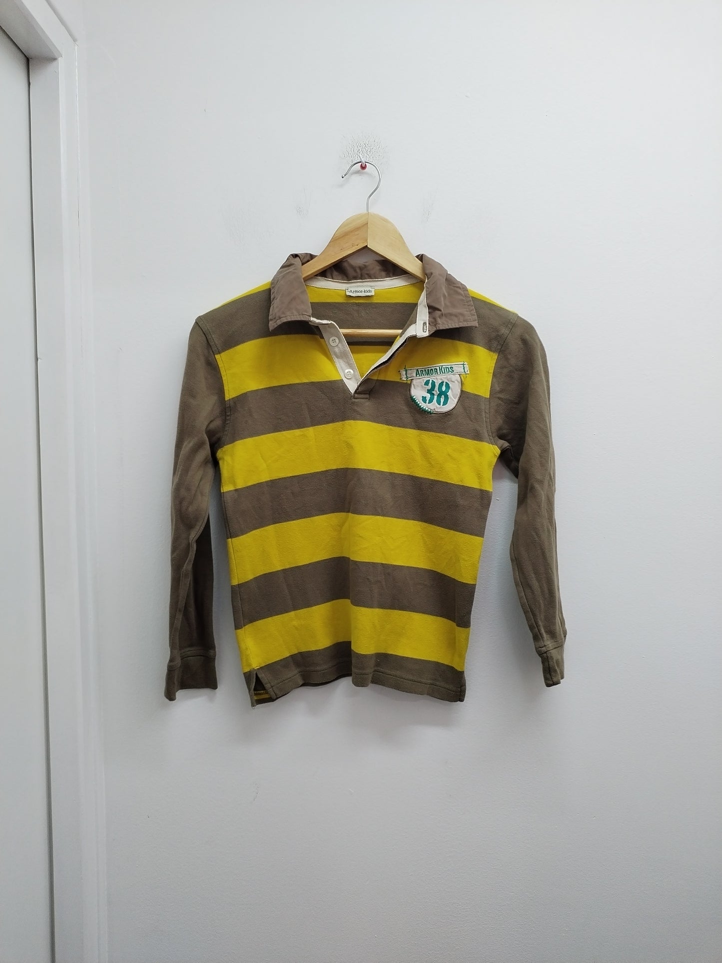 Polo manches longues Armor Kids rayé marron et jaune Taille 12 Ans