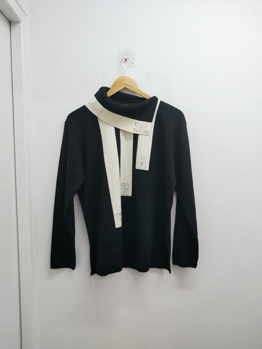 Pull avec col Créations Tabel noir et blanc avec strass Taille XL