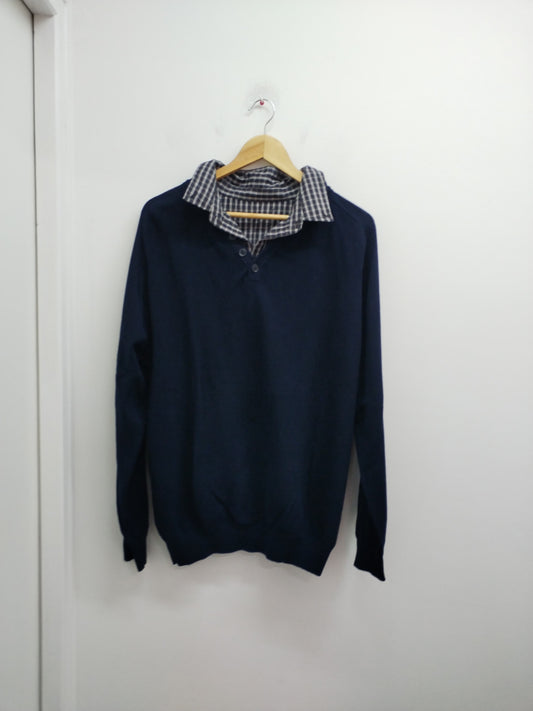 Pull avec col chemise Primark marine Taille 2XL