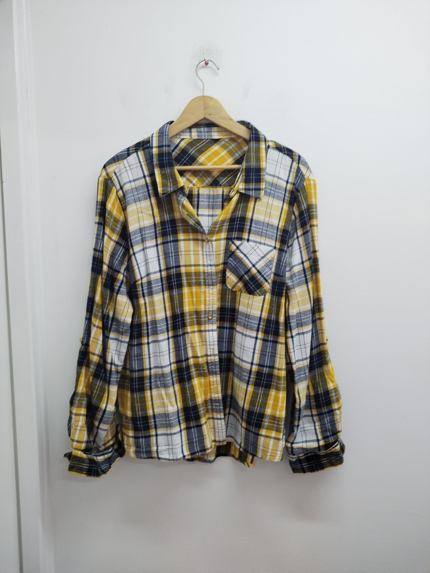 Chemise Primark marine, blanche et jaune à carreaux Taille 48
