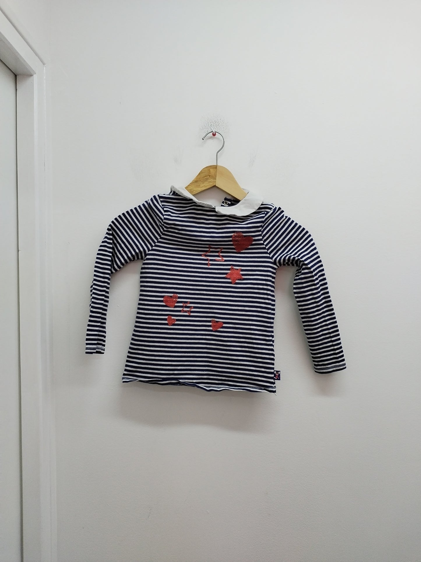 T-shirt manches longues avec col Sergent Major rayé bleu et blanc Taille 7 Ans