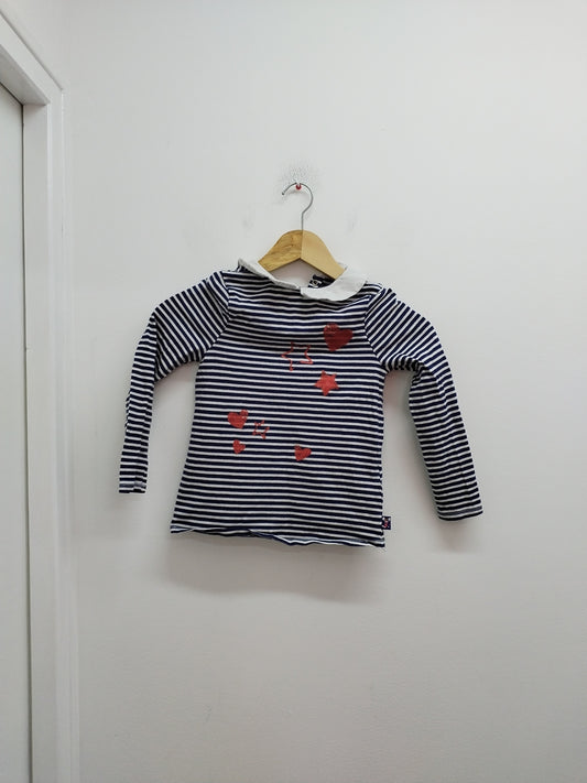 T-shirt manches longues avec col Sergent Major rayé bleu et blanc Taille 7 Ans