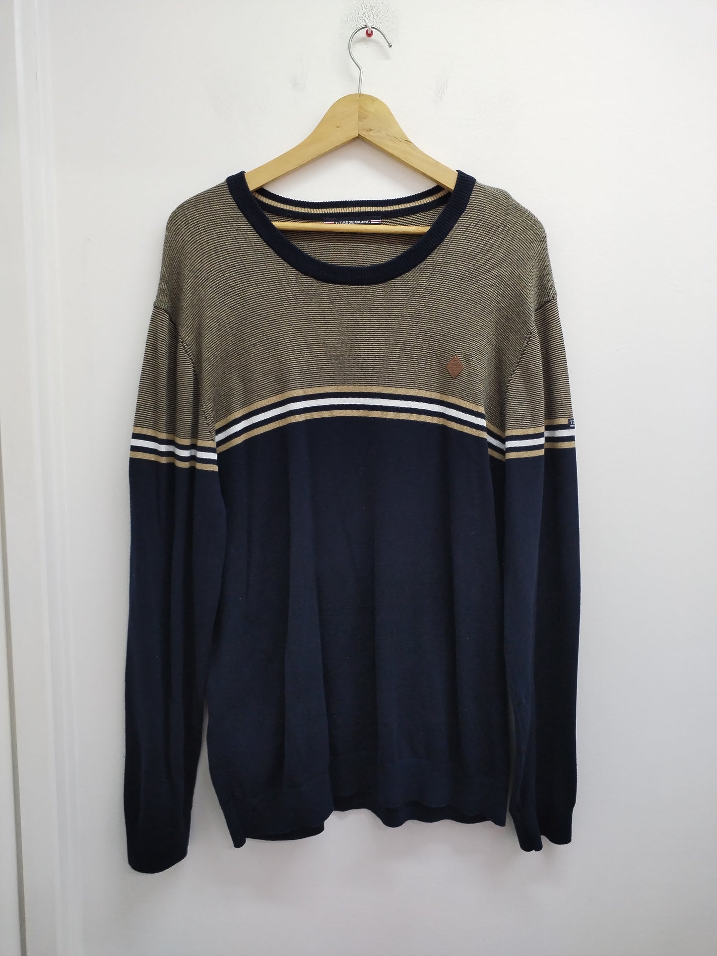 Pull fin Terre de Marins marine et beige Taille XXL