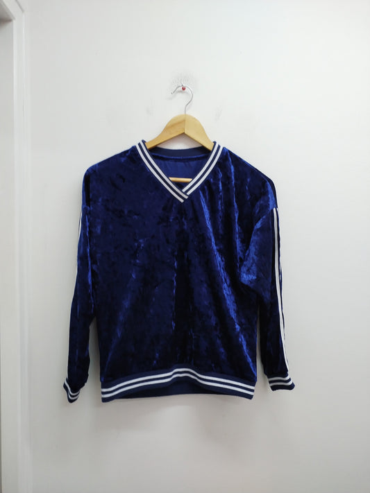 Sweat manches 3/4 en velours bleu Taille M