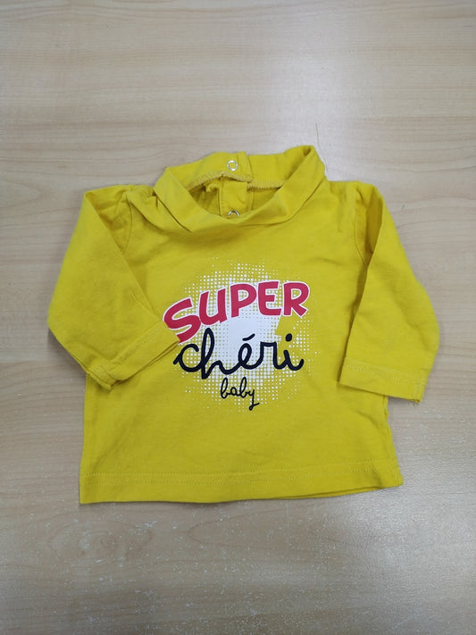 T-shirt manches longues Boîte à Malice jaune avec impression Taille 3 Mois