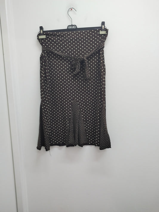 Jupe mi-longue Canda marron à pois Taille 48