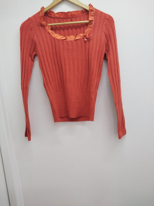 Pull fin orange avec col velours Taille S
