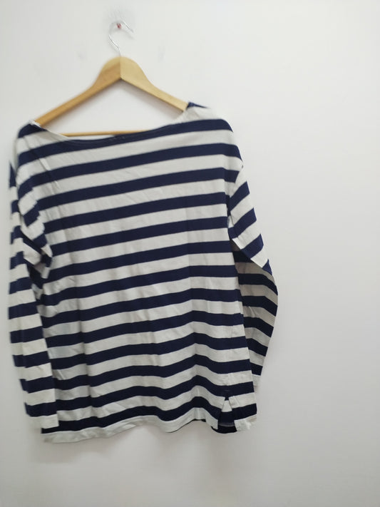 T-shirt manches longues rayé marine et blanc Taille XL