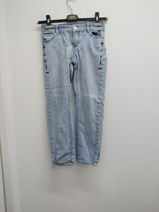 Jeans IKKS bleu clair délavé avec broderie Taille 10 Ans