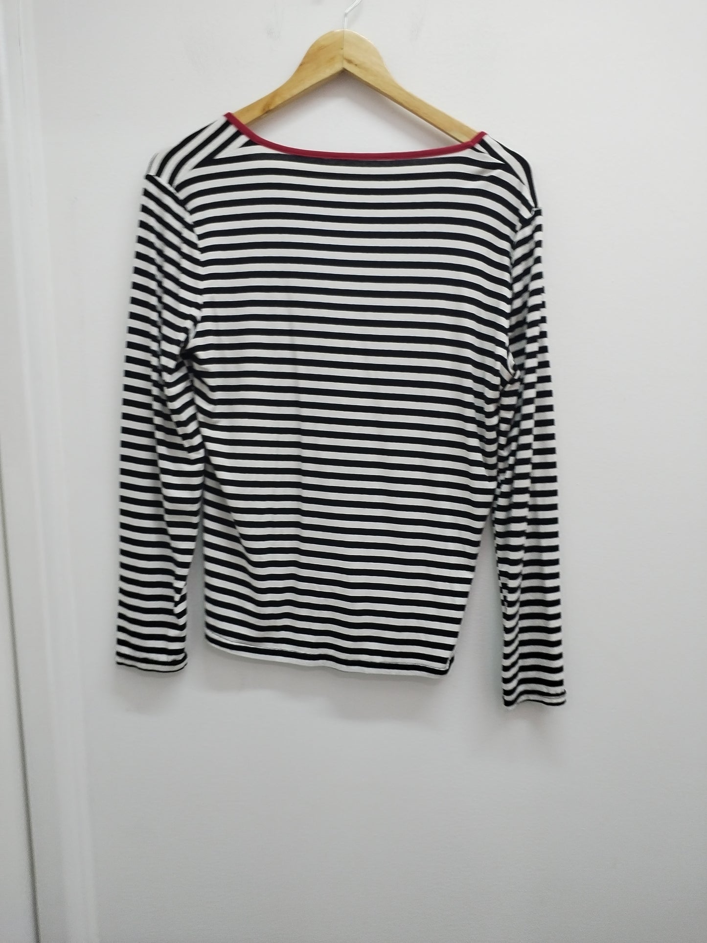 T-shirt manches longues rayé noir et blanc avec impression Taille M