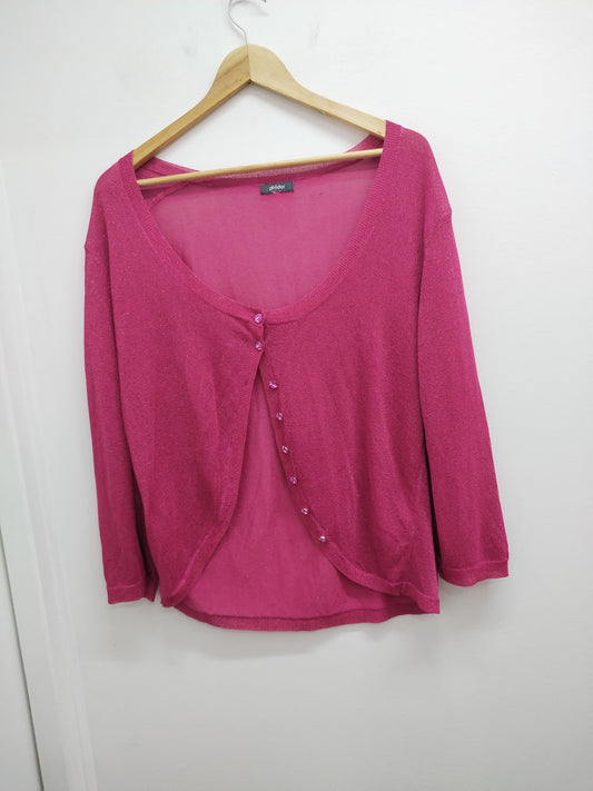 Gilet manches 3/4 Phildar rose fuchsia à paillettes Taille M