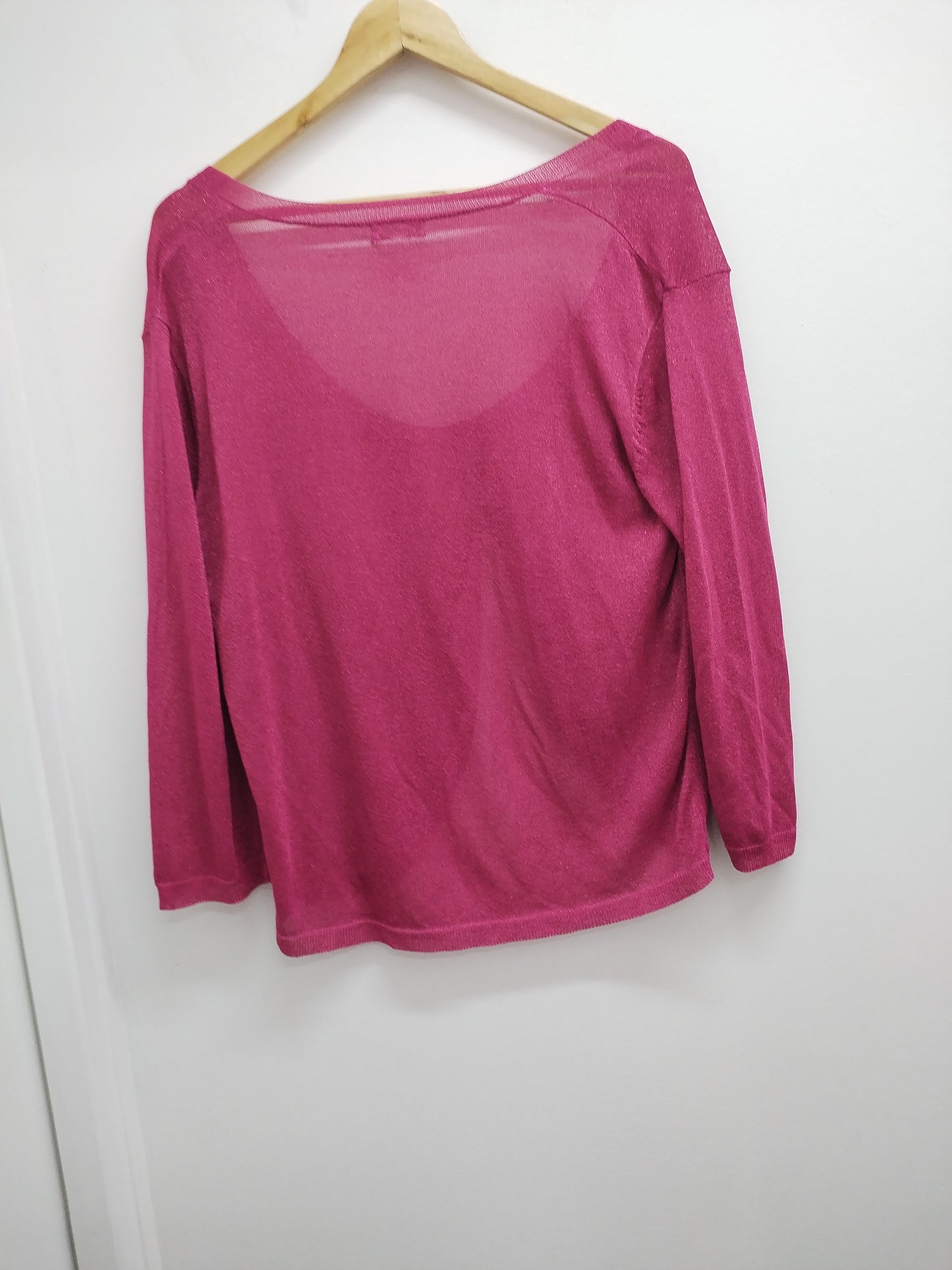 Gilet manches 3/4 Phildar rose fuchsia à paillettes Taille M