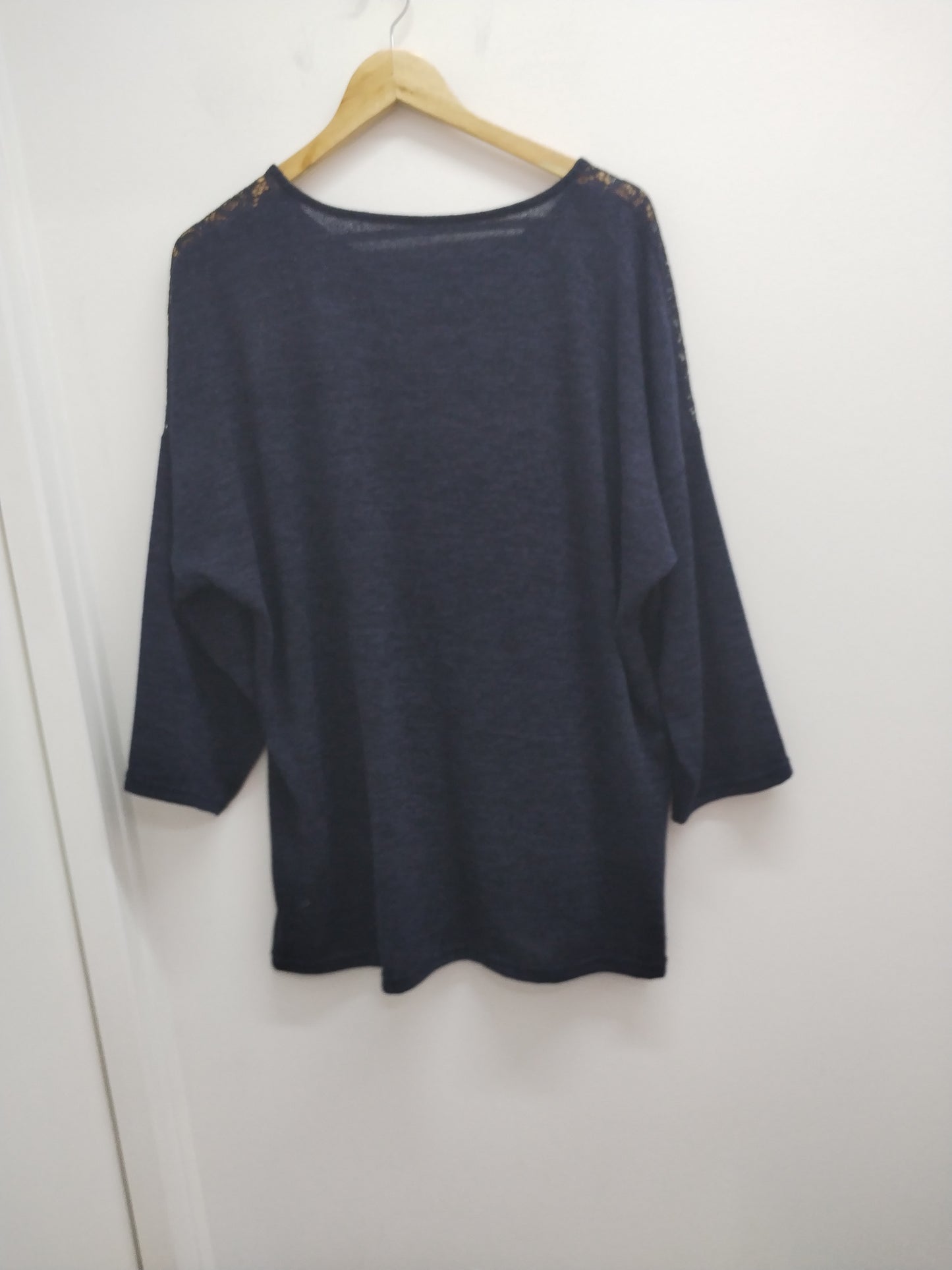 Pull fin manches 3/4 avec dentelle marine chiné Taille 2XL