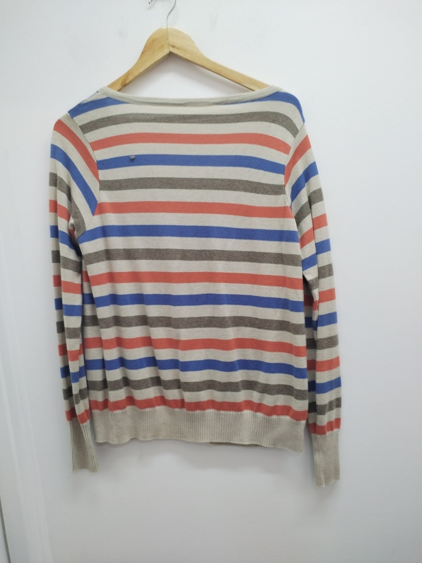 Gilet rayé beige, bleu, orange et marron Taille M