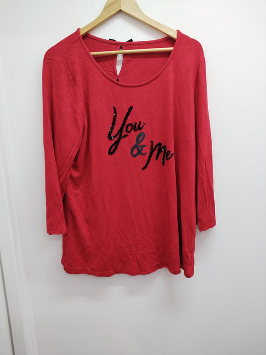 Pull fin manches 3/4 rouge avec sequins et nœuds dans le dos Taille 2XL