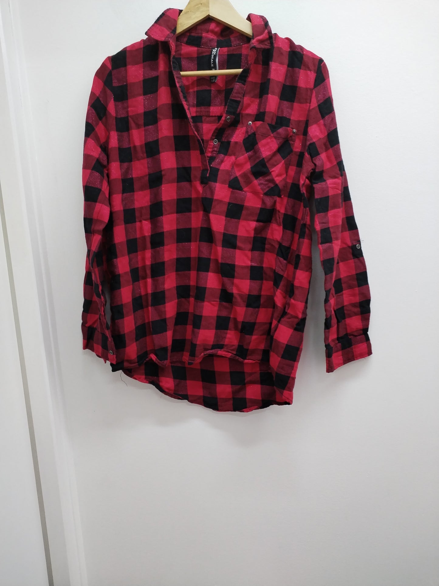 Chemise Jean Pascale rouge brillant et noir à carreaux Taille 40