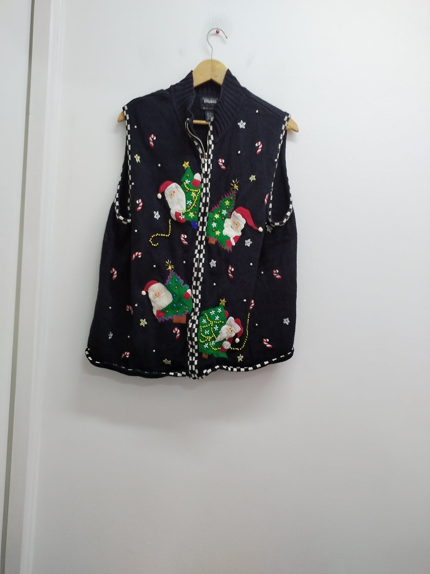 Gilet vintage sans manche Studio Joy noir avec broderie Taille XL