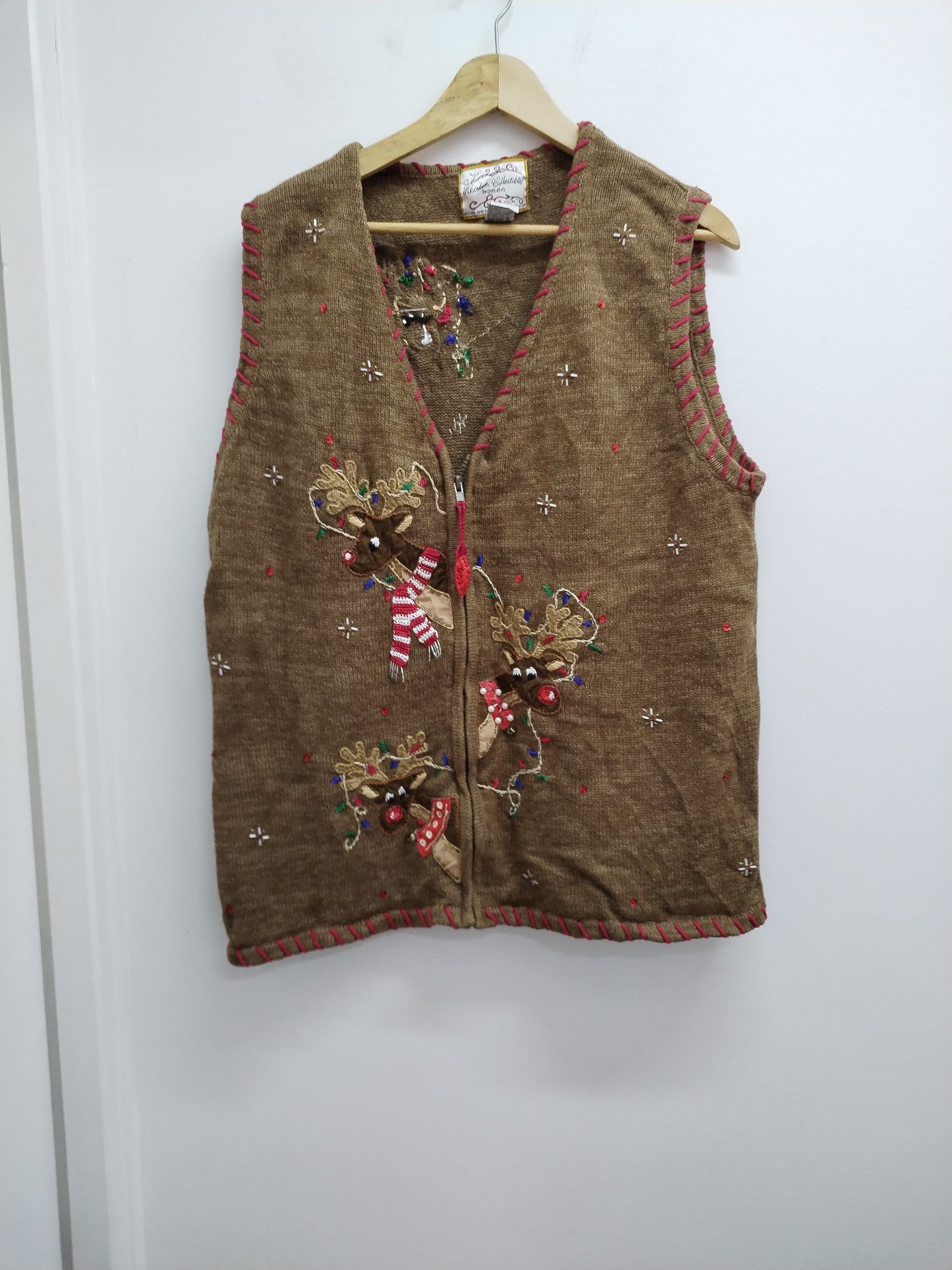 Gilet vintage sans manche Heirloom Collectibles marron avec broderie Taille XL