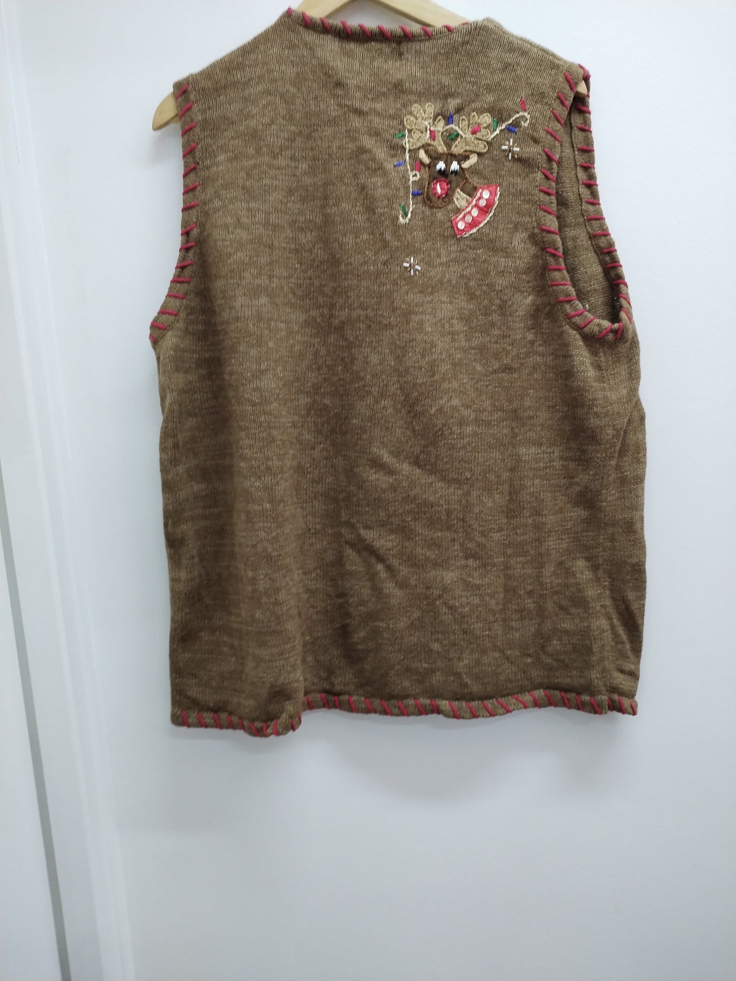 Gilet vintage sans manche Heirloom Collectibles marron avec broderie Taille XL