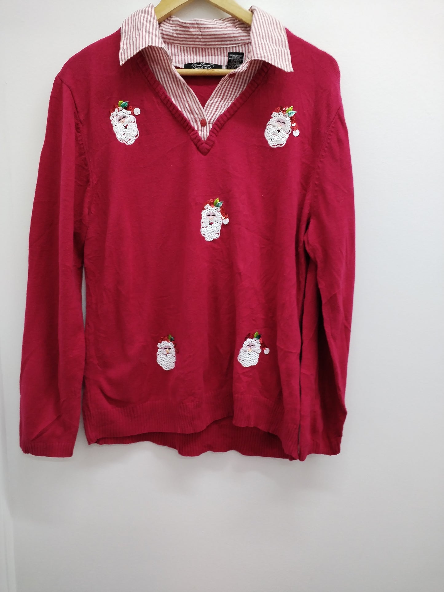 Pull chemise Crystal Kobe rouge avec sequins Taille XL/XXL