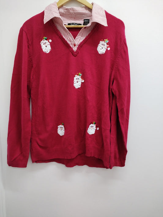 Pull chemise Crystal Kobe rouge avec sequins Taille XL/XXL