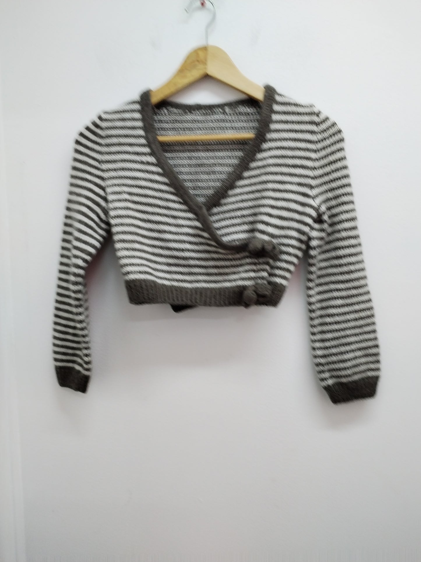 Gilet fait main rayé beige et marton Taille 6 Ans