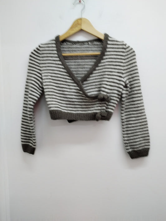 Gilet fait main rayé beige et marton Taille 6 Ans