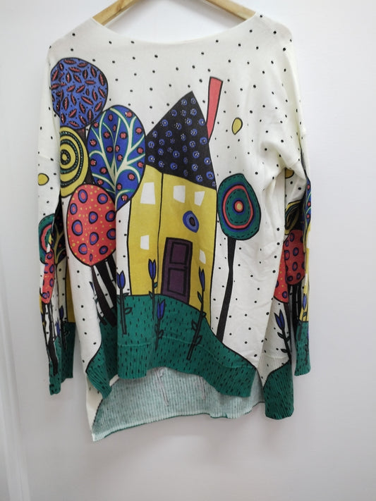 Pull fin J&J Fashion blanc imprimé avec strass Taille 2/3XL