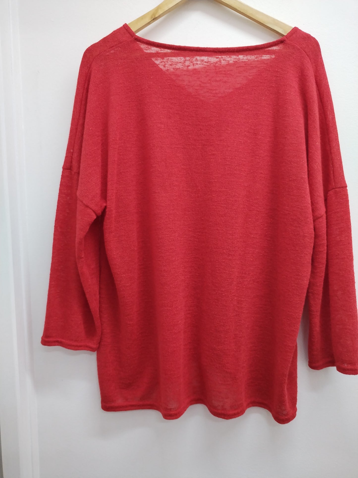 Pull fin manches 3/4 rouge avec strass Taille 3XL