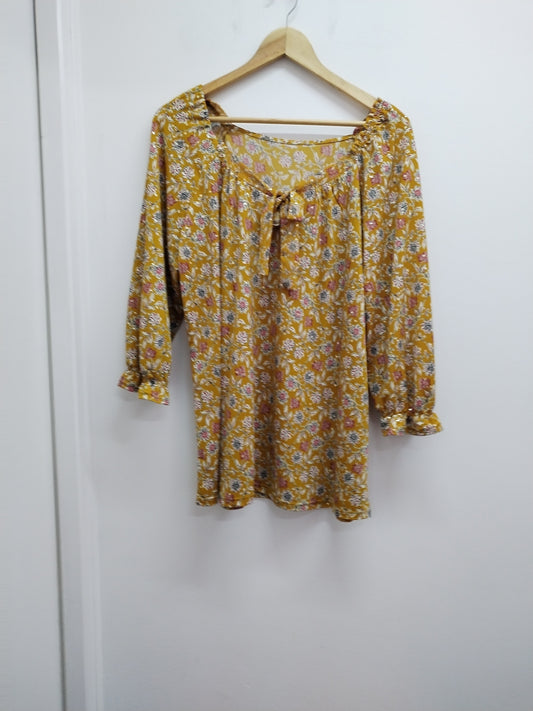 Tunique manches 3/4 moutarde à motifs Taille XL