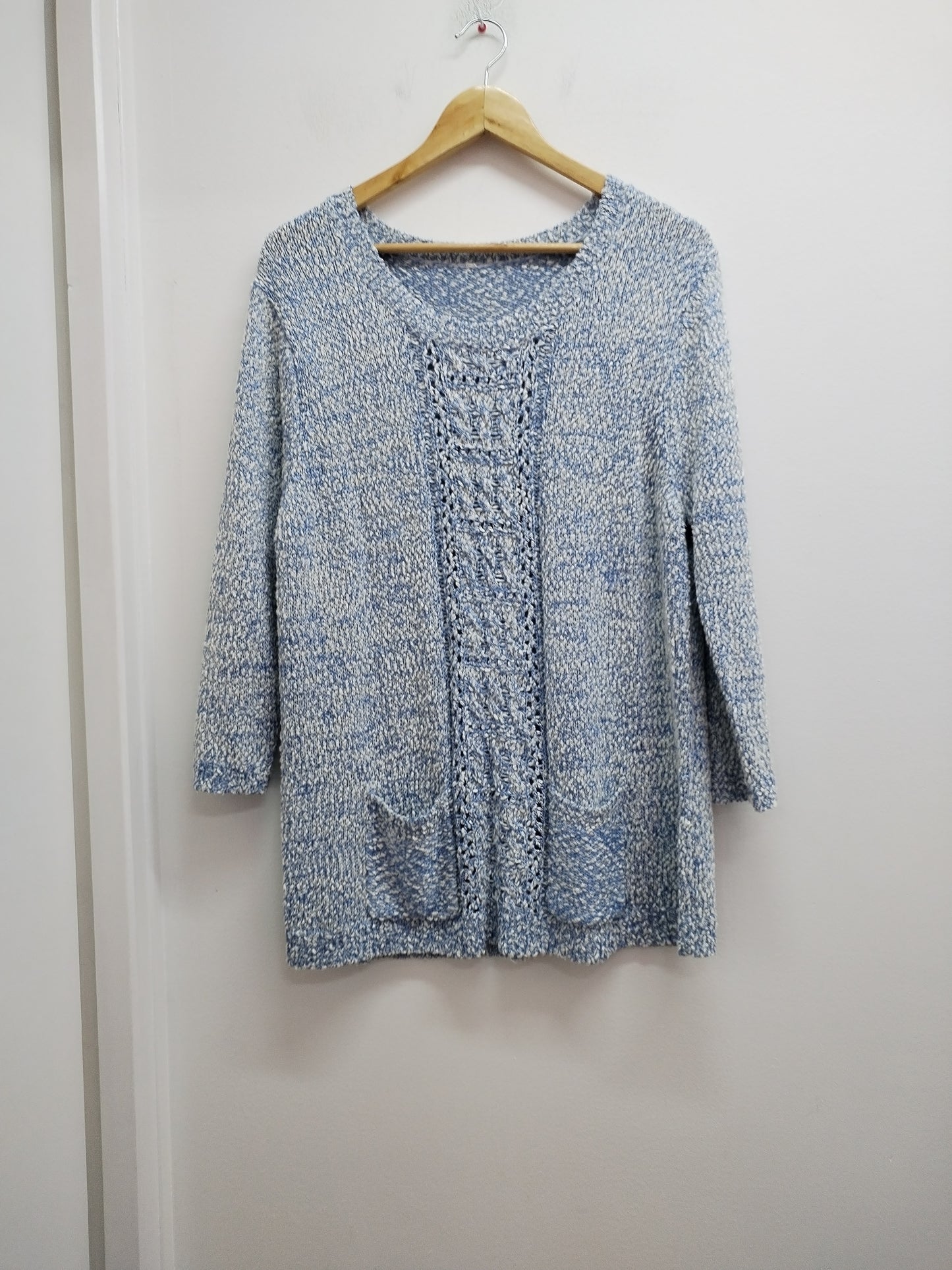 Pull manches 3/4 bleu et blanc Taille XL