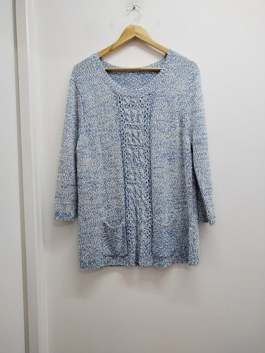 Pull manches 3/4 bleu et blanc Taille XL