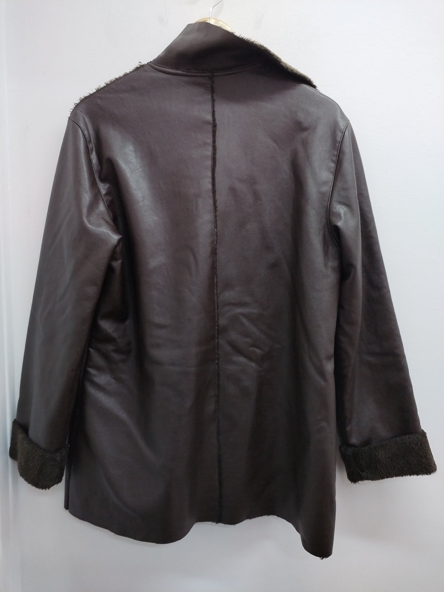 Manteau Machin Chose fourré et similicuir marron Taille M