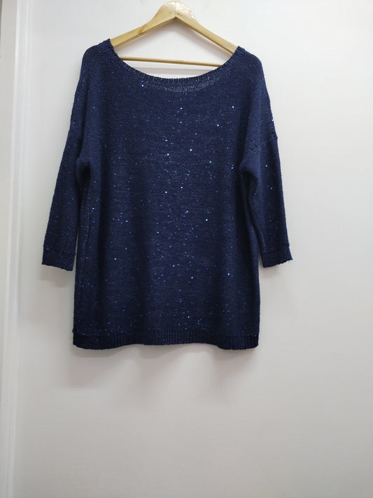 Pull manches 3/4 marine avec sequins Taille 3XL