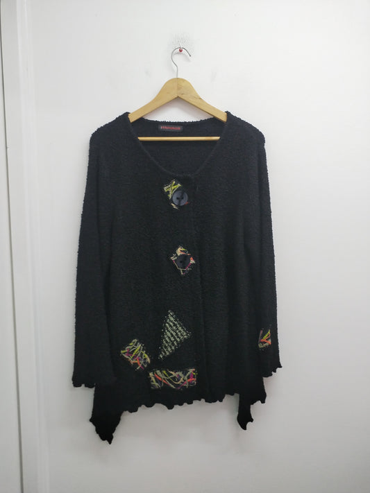 Gilet maille chenille Purple Rose noir avec broderie Taille L