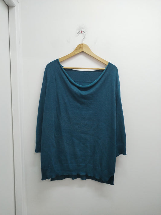 Pull fin manches 3/4 bleu vert brillant Taille 2XL