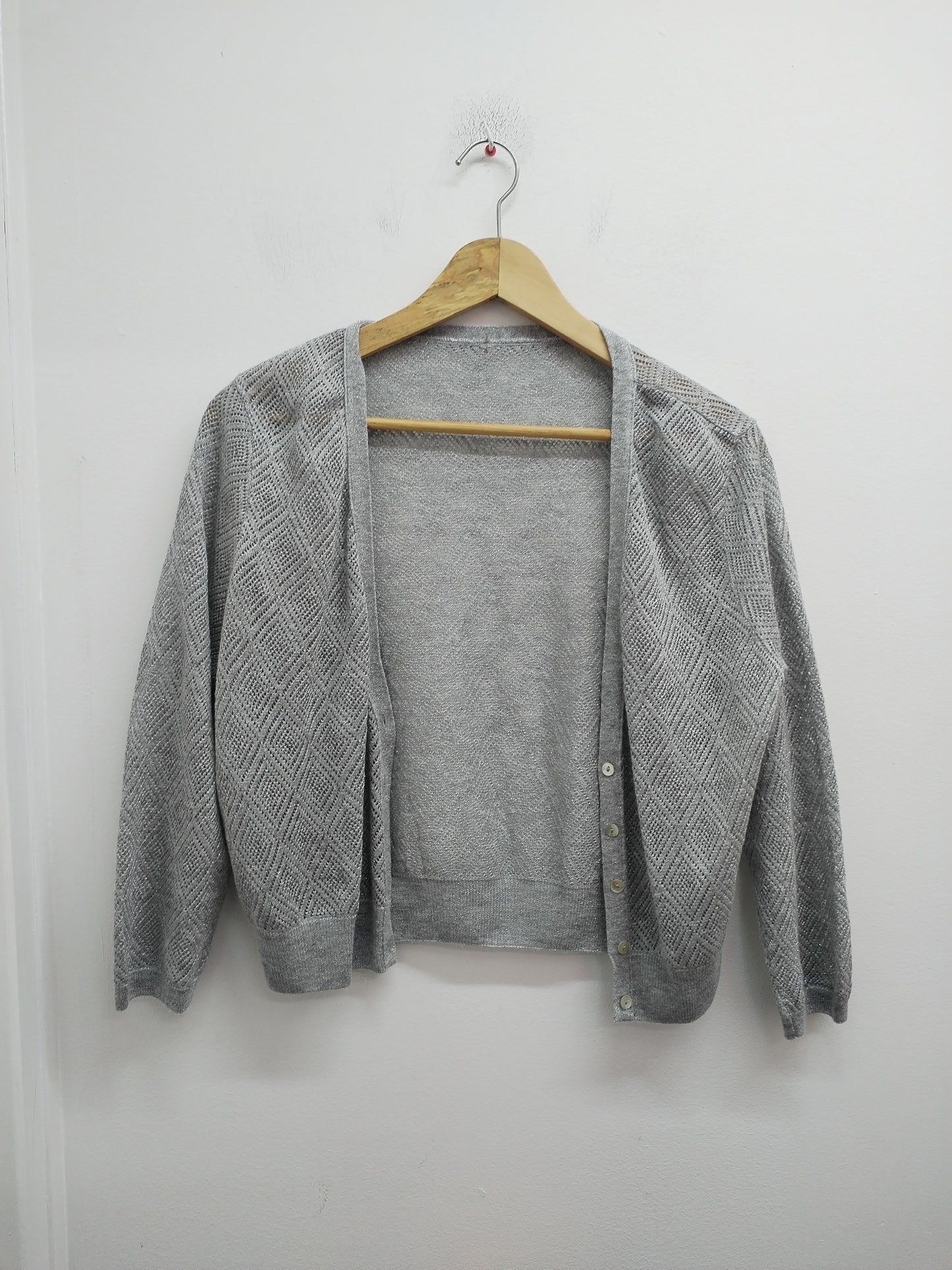 Gilet court manches 3/4 mailles ajourées gris argenté Taille M