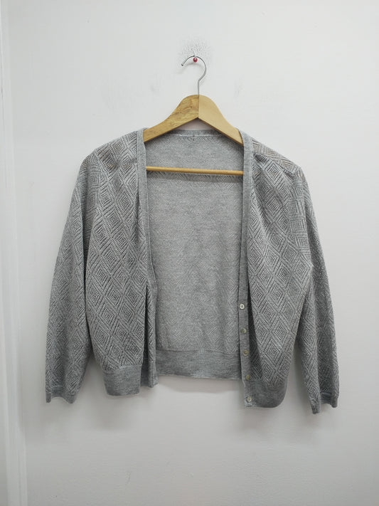 Gilet court manches 3/4 mailles ajourées gris argenté Taille M