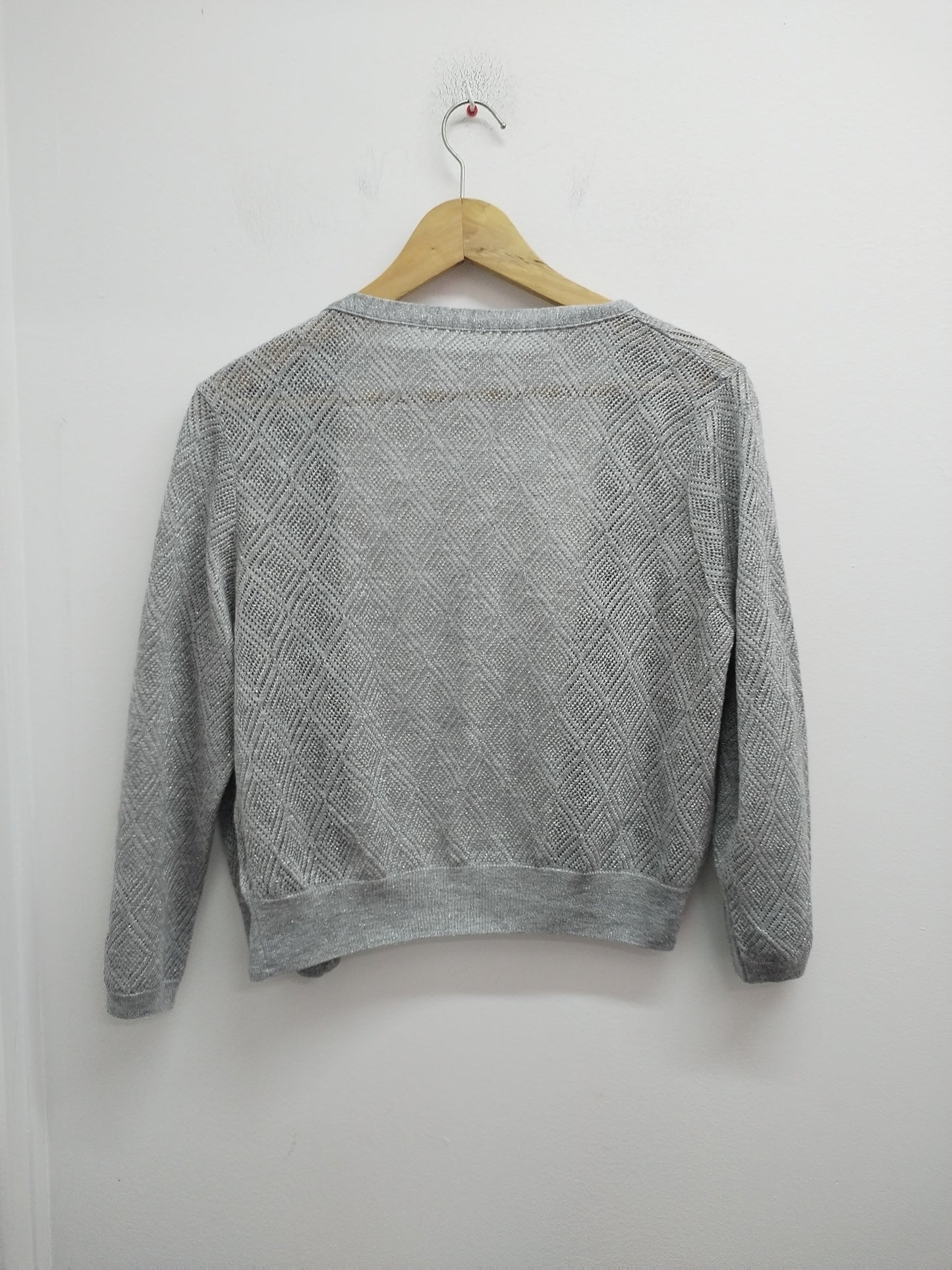 Gilet court manches 3/4 mailles ajourées gris argenté Taille M