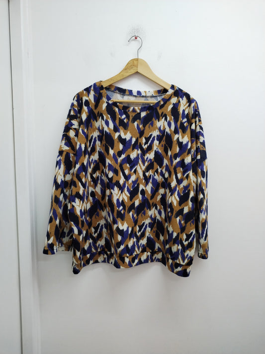 Pull fin manches 3/4 noir, bleu et marron Taille 3XL